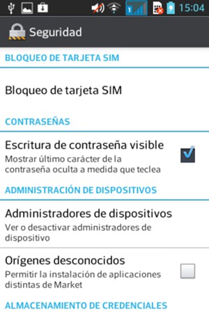 Seleccione Bloqueo de tarjeta SIM