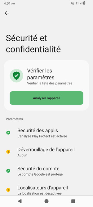 Sélectionnez Déverrouillage de l'appareil
