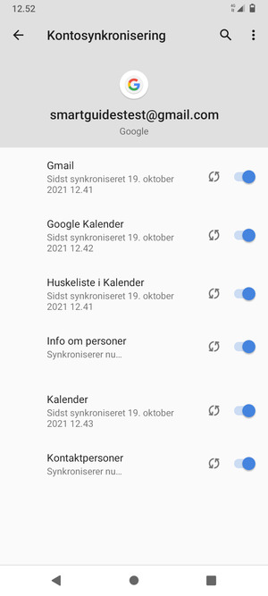 Dine oplysninger vil blive synkroniseret