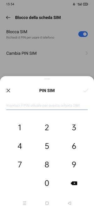 Inserisci PIN attuale per questa scheda SIM e seleziona OK