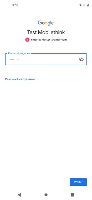 Geben Sie Ihre Passwort ein und wählen Sie Weiter