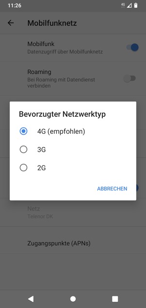 Wählen Sie die gewünschte Option
