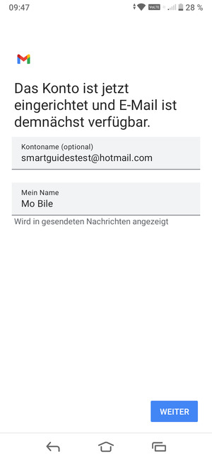 Geben Sie Ihrem Konto einen Namen und geben Sie Ihren Namen ein. Wählen Sie WEITER