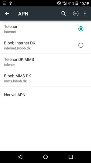 Si votre écran ressemble à ceci, sélectionnez le bouton Nouvel APN