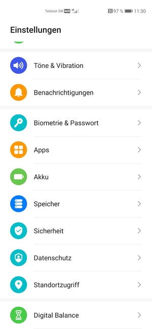 Scrollen Sie und wählen Sie Sicherheit