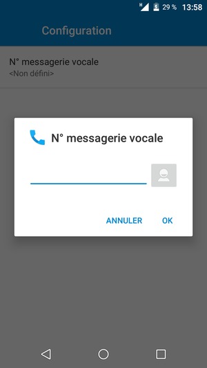 Saisissez le Nº de messagerie vocale et sélectionnez OK