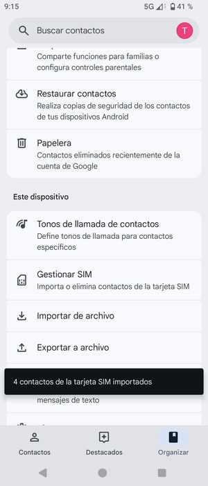 Sus contactos se guardarán en su cuenta de Google y se guardarán en su teléfono la próxima vez que Google sea sincronizado.