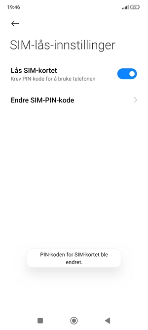 Din PIN-kode for SIM-kort er endret