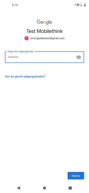 Indtast din adgangskode og vælg Næste