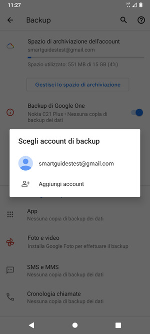 Seleziona il tuo account di backup