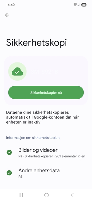 Velg Sikkerhetskopier nå
