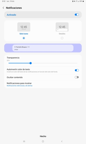 Seleccione la opciones deseada y seleccione Hecho