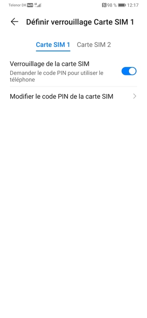 Sélectionnez SIM 1 ou SIM 2 et sélectionnez Modifier le code PIN de la carte SIM