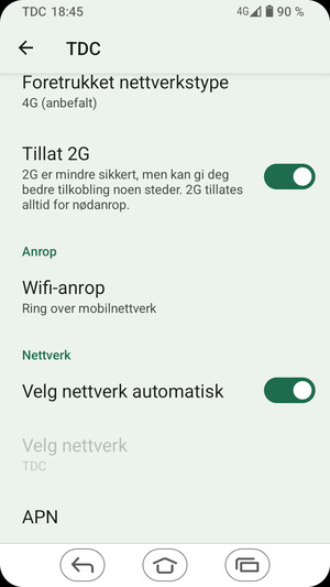 Slå av Velg nettverk automatisk