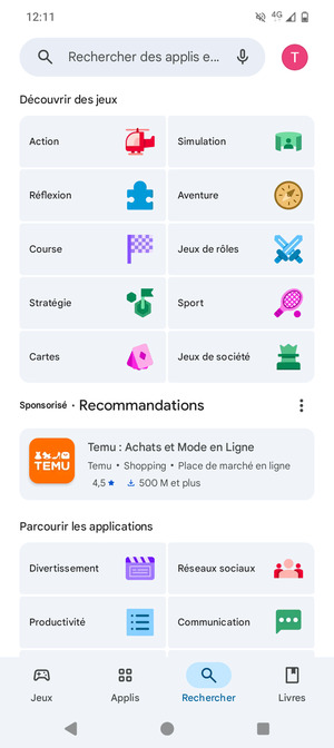 Sélectionnez la barre de Recherche