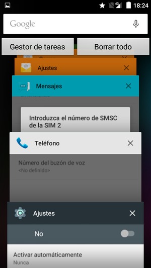 Seleccione Borrar todo para cerrar todas las aplicaciones en ejecución