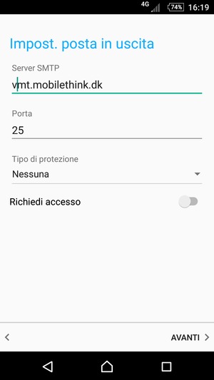 Disattiva Richiedi accesso e seleziona AVANTI