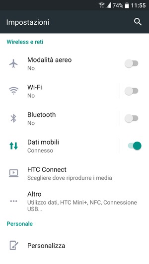 Seleziona Dati mobili