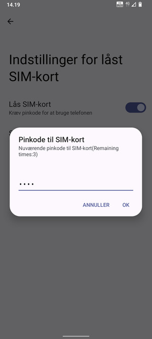 Indtast Nuværende pinkode til SIM-kort og vælg OK