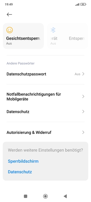 Scrollen Sie und wählen Sie Datenschutz