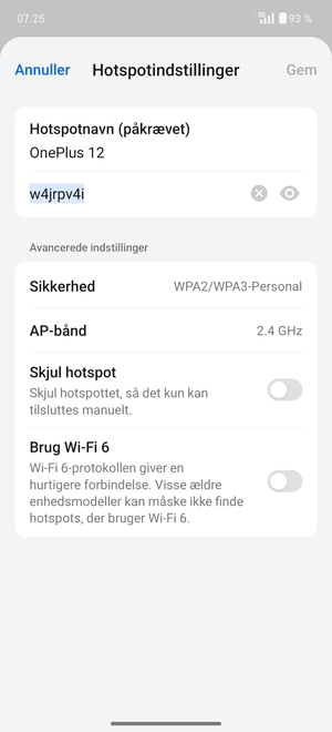Indtast en Wi-Fi-hotspot adgangskode på minimum 8 tegn og vælg Gem