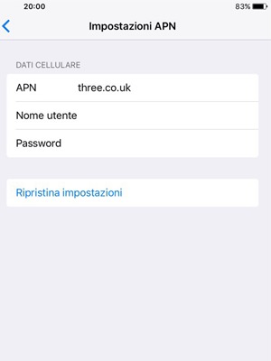 Inserisci le informazioni di Internet