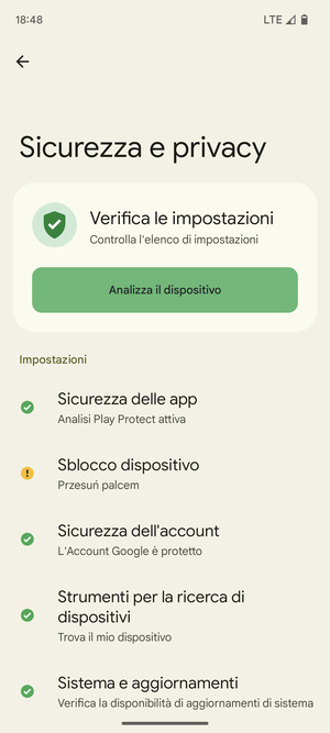 Per attivare il blocco dello schermo, vai al menu Sicurezza e privacy e seleziona Sblocco dispositivo