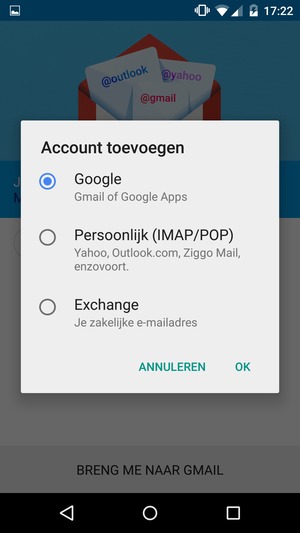 Selecteer Google en selecteer vervolgens OK