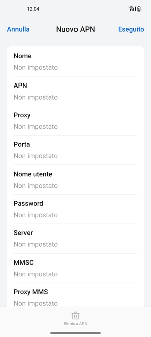 Inserisci le informazioni di Internet