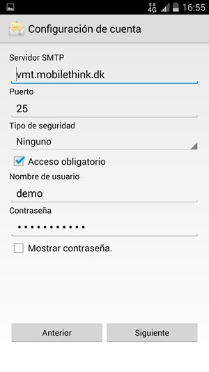 Introduzca la dirección de servidor saliente