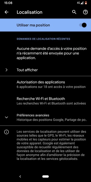 Désactiver le Utiliser ma position