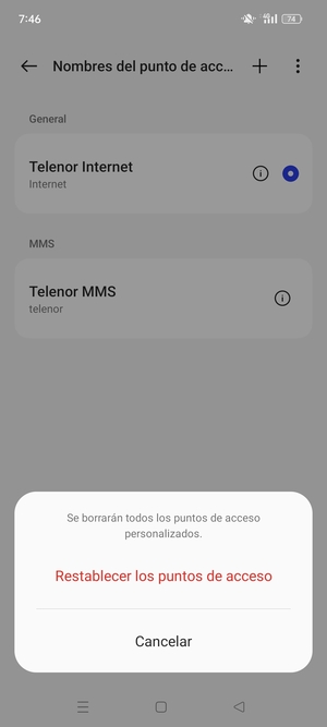 Seleccione Restablecer los puntos de acceso