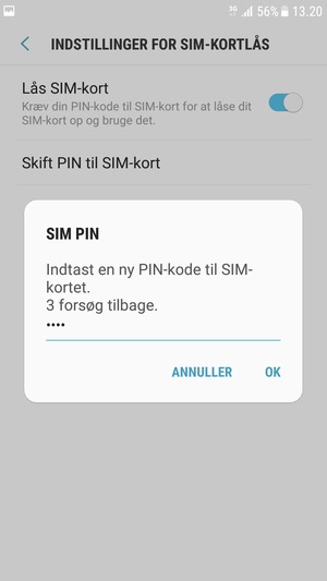 Indtast din Nye PIN-kode til SIM-kort og vælg OK