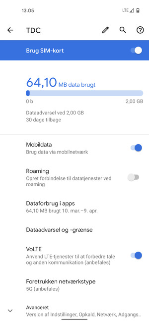 Scroll til og vælg Avanceret
