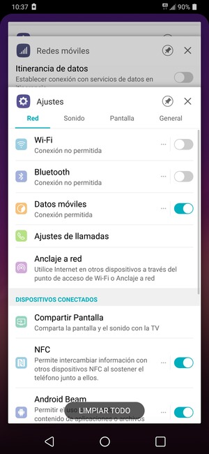 Seleccione LIMPIAR TODO para cerrar todas las aplicaciones en ejecución