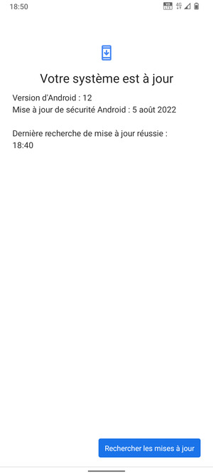 Si votre téléphone est à jour, vous verrez l'écran suivant