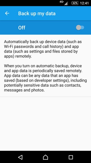 Turn on Back up my data