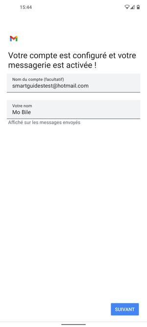 Donnez un nom à votre compte et saisissez votre nom. Sélectionnez SUIVANT