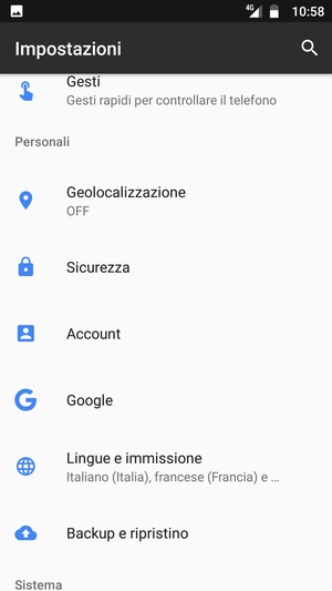 Torna al menu Impostazioni e seleziona Account