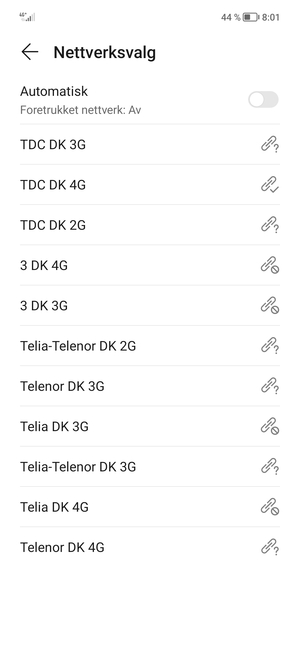 Velg en nettverksoperatør fra listen