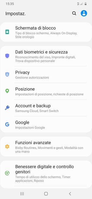 Scorri e seleziona Account e backup