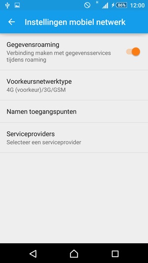 Schakel Gegevensroaming in of uit