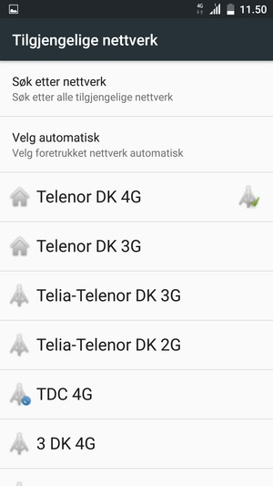Velg en nettverksoperatør fra listen