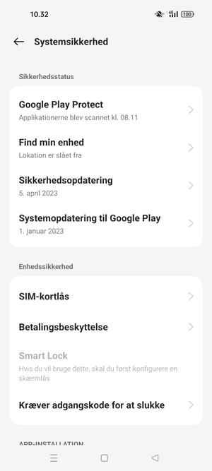 Scroll til og vælg SIM-kortlås