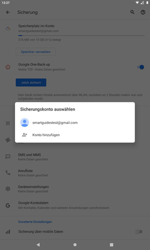 Wählen Sie Ihr Konto für Backup