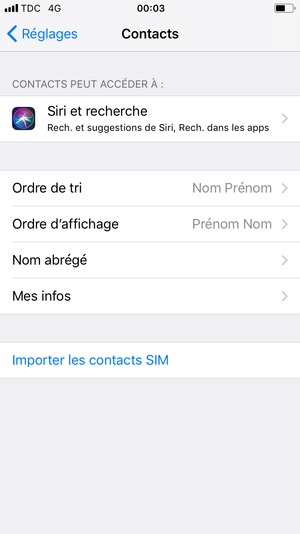 Faites défiler et sélectionnez Importer les contacts SIM