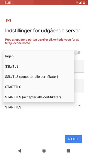 Vælg Ingen og NÆSTE