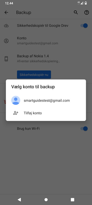 Vælg din sikkerhedskopi-konto