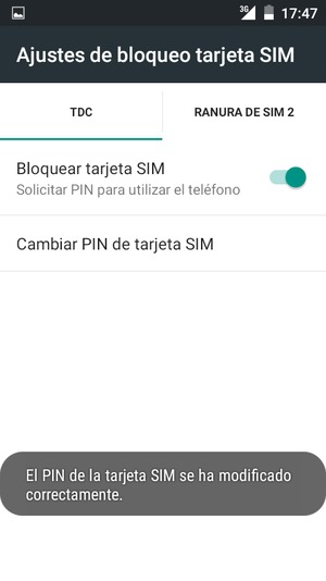 Su PIN de la tarjeta SIM ha sido cambiado