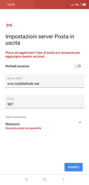 Seleziona AVANTI